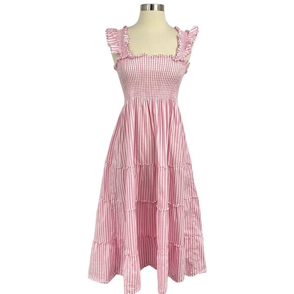 Hill House Dresses & Skirts - Hill House Ellie Nap Dress Bubblegum Pink White Striped Midi Smocked Size S